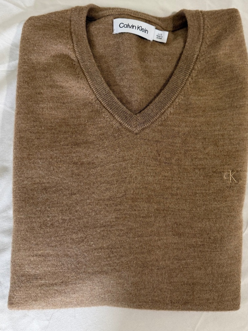 Men's Calvin Klein V-Neck Sweater - Heather Brown, Size L